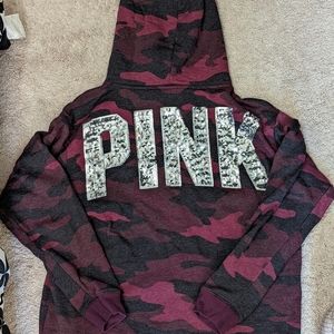 VS Pink Camo Hoodie with Fur